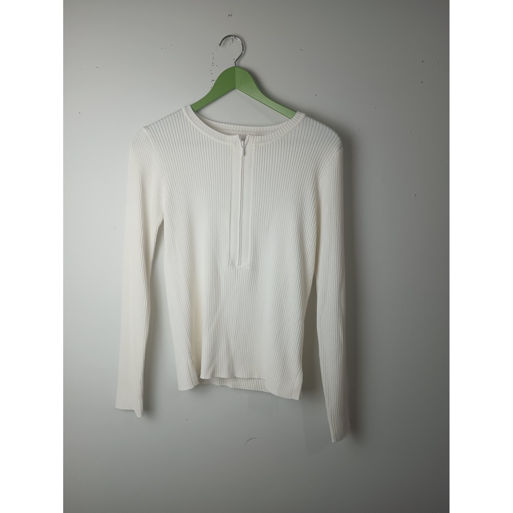 Future Collective White Ribbed Quarter Zip Long Sleeve Knit Sweater Womens Large